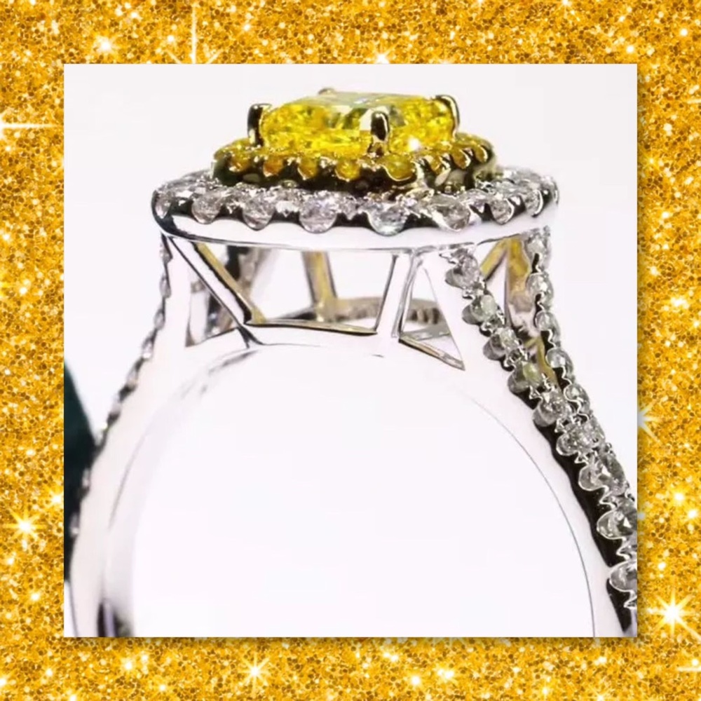 JUST IN🆕 925 Silver Yellow Halo AAA CZ Ring - Picture 5 of 5